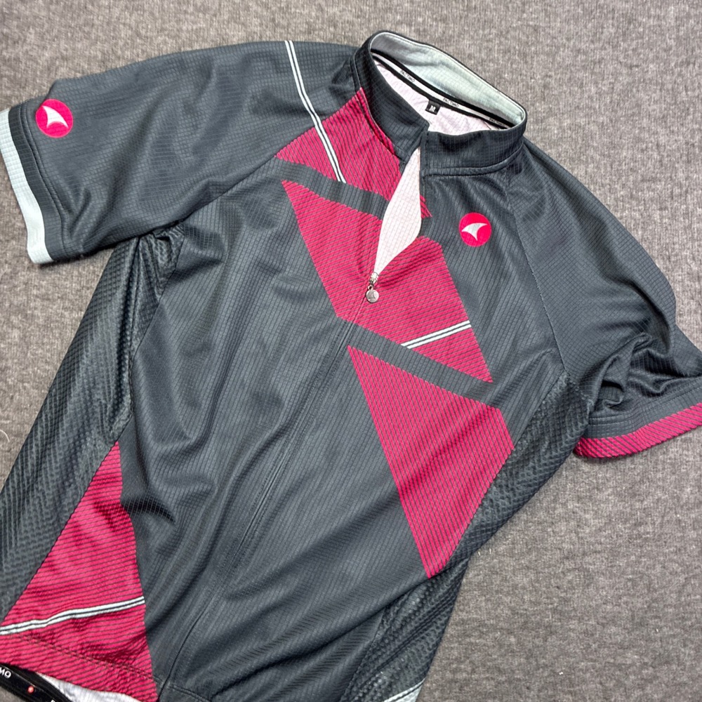 Pactimo Cycling Jersey Mens Medium Gray Red Short Sleeve Full Zip Road